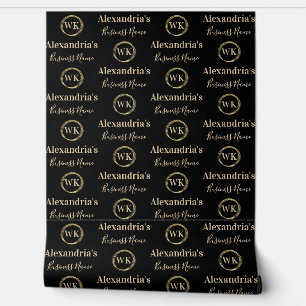 Papel Pintado Personalizado Monograma Black Gold Business Name