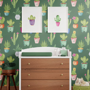 Papel Pintado Personalizado Monograma de Plantas de Cactus Potad