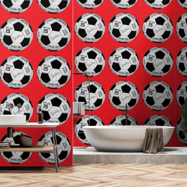 Papel Pintado Personalized Soccer Ball Birthday  | Age Name Text (Baño)