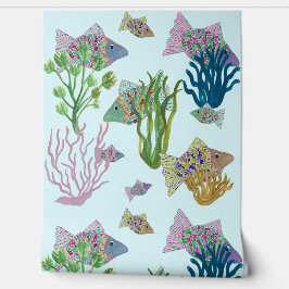 Papel Pintado Pescado De Arte Pop De Playa Y Anémonas Marinas