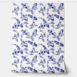 Papel Pintado Pescado de Koi azul y blanco