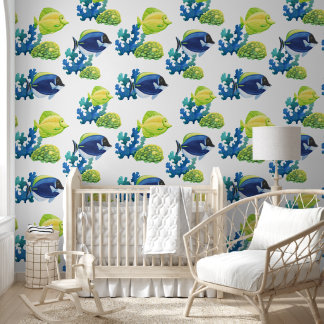 Papel Pintado Pescado oceánico y amarillo azul arrecife de coral
