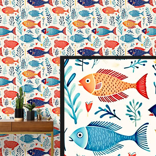Papel Pintado Pescado Rojo Y Azul Natación