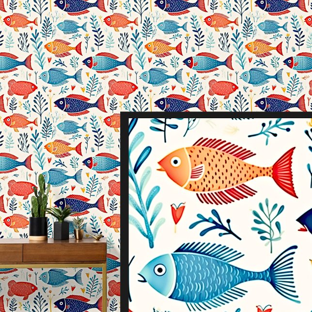 Papel Pintado Pescado Rojo Y Azul Natación (Subido por el creador)