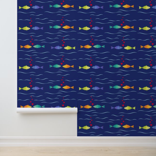 Papel Pintado Pescado romántico lindo en el océano (Solicitud)