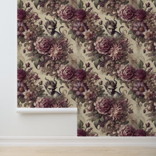 Papel Pintado Pétalos de ciruela malvados - Diseño floral gótico