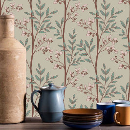 Papel Pintado Pétalos de ensueño en ramas XL beige verde rosa