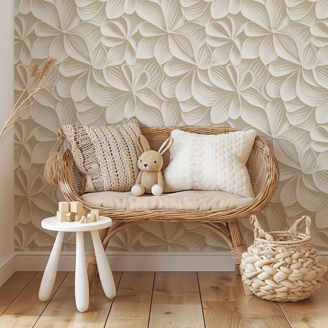 Papel Pintado Pétalos suaves: floral contemporánea crema y beige (Subido por el creador)