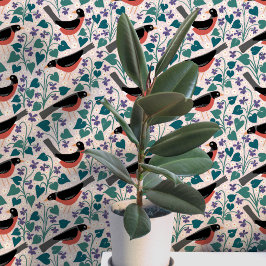 Papel Pintado Petirrojo Americano Violeta Anémona Pájaro Flor