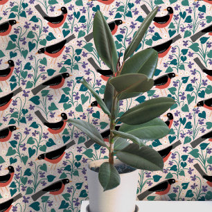 Papel Pintado Petirrojo Americano Violeta Anémona Pájaro Flor