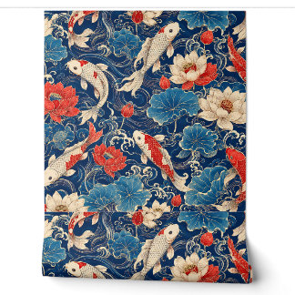 Papel Pintado Pez Koi Japonés & Patrón Continuo de Loto | Tradi