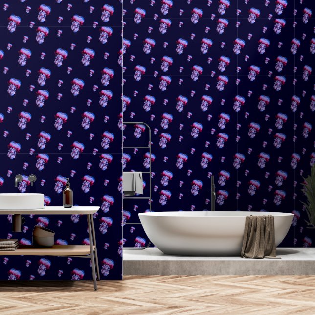 Papel Pintado Pez Y Palo De Jellyfish Azul Profundo (Baño)