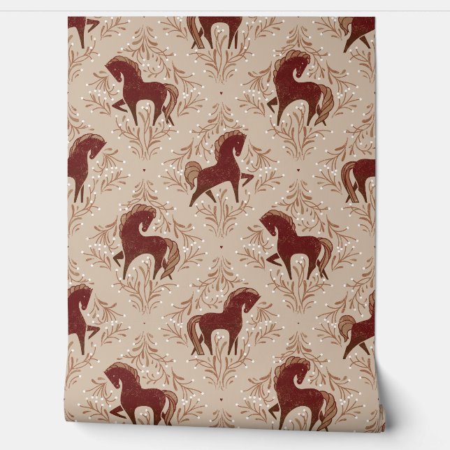 Papel Pintado Pferde mit floral Elementen (Desenrollar)