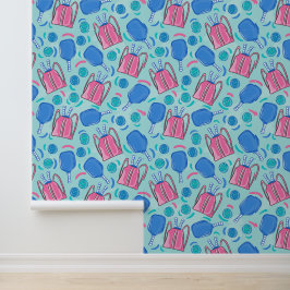 Papel Pintado Pickleball Blue Paddle Blue Verde azulado Balls Pr