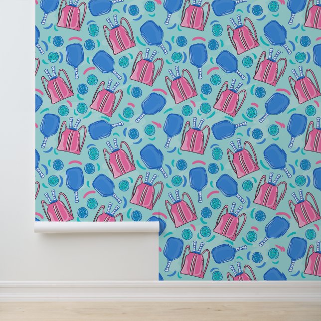 Papel Pintado Pickleball Blue Paddle Blue Verde azulado Balls Pr (Solicitud)