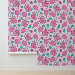 Papel Pintado Pickleball Paddle Blue Pink Ball Preppy