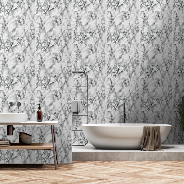 Papel Pintado Piedra falsa de mármol blanco (Baño)