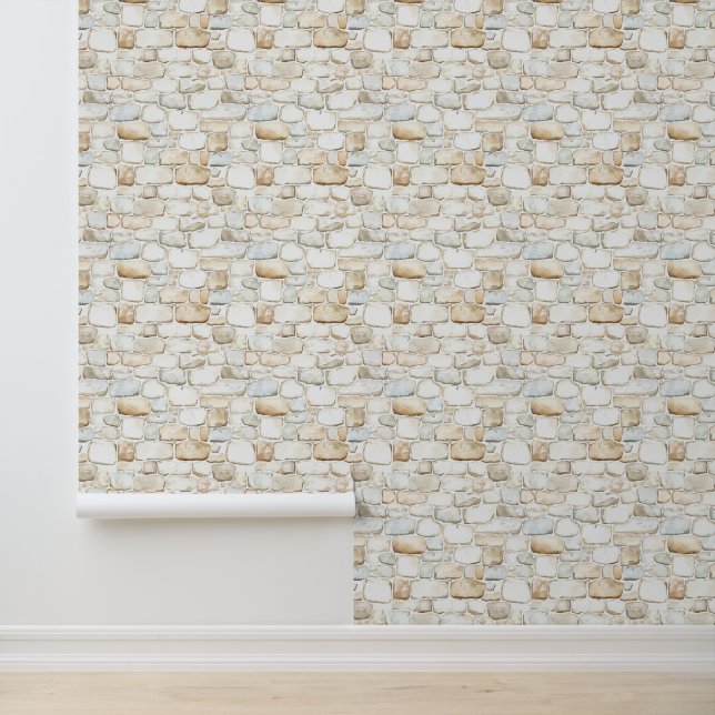 Papel Pintado Piedras Falsas Grises Blancas Crema  (Solicitud)
