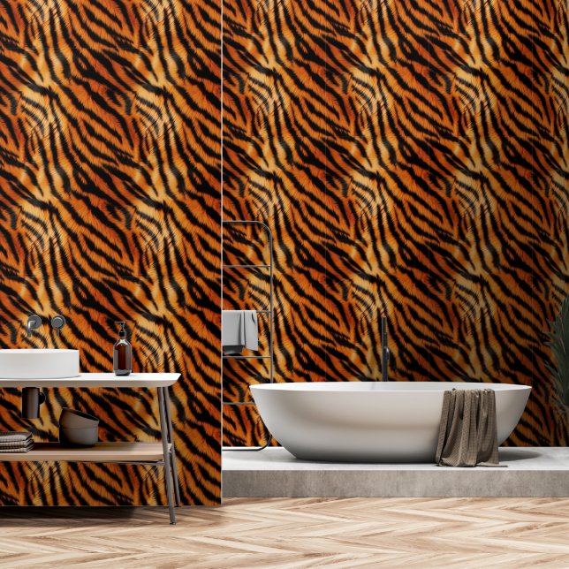 Papel Pintado Piel de imitación animal de tigre negro naranja (i (Baño)