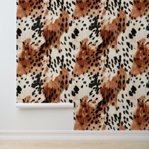 Papel Pintado Piel de vaca de Crema Negra Marrón Occidental