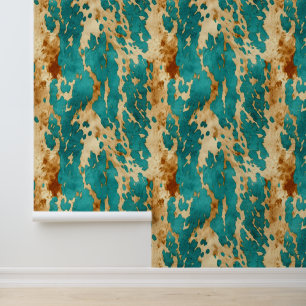 Papel Pintado Piel de vaca Verde azulado de Cream Brown