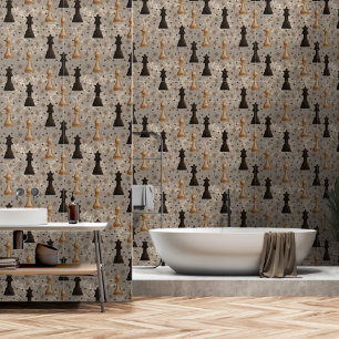 Papel Pintado Piezas de ajedrez Reina Obispo Spades Brown