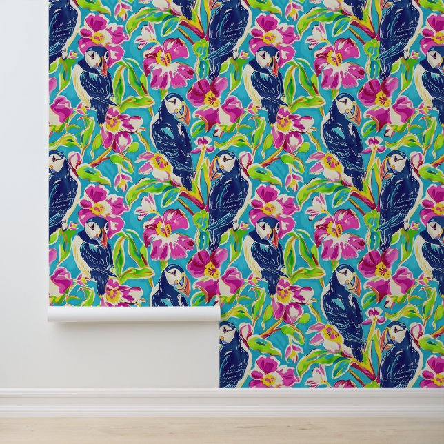 Papel Pintado Pífeles cúridos con flores rosadas (Solicitud)