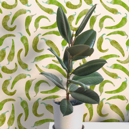 Papel Pintado Pimiento Verde Crema Acuarela