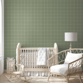 Papel Pintado Pine Deer Plaid - tartán de cabincore verde sabio.
