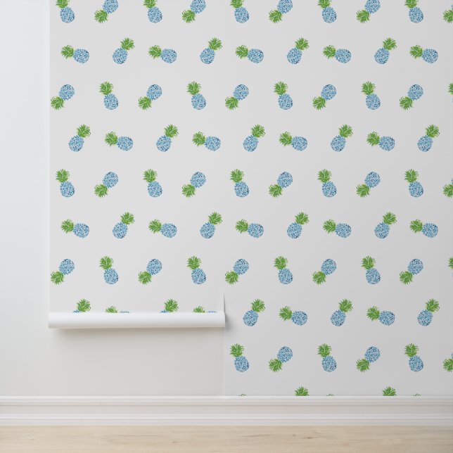 Papel Pintado Pineapple Chinoiserie Blue Green Preppy (Solicitud)