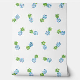 Papel Pintado Pineapple Chinoiserie Blue Green Preppy