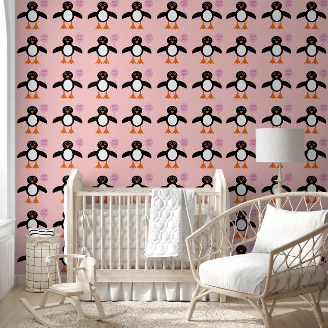 Papel Pintado Pingüino Rosa Cute (Niños)