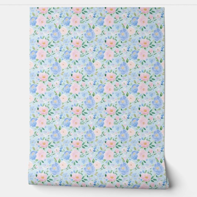 Papel Pintado Pink Blue Roses Pastel Blue (Desenrollar)