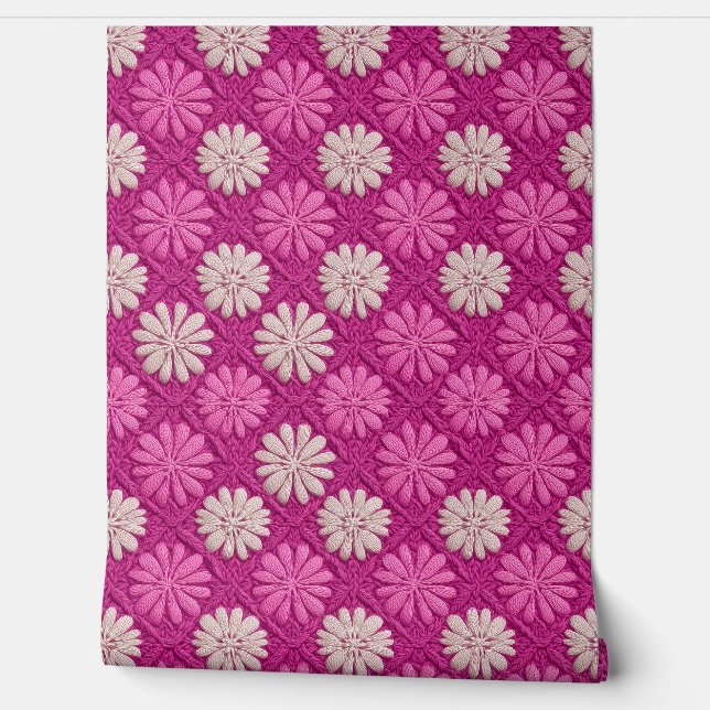 Papel Pintado Pink Crochet Floral Granny Square (Desenrollar)