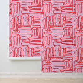 Papel Pintado Pink Curve Wavy Squiggle Abstract Modern