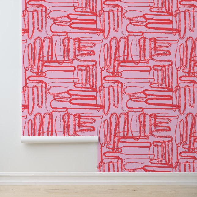Papel Pintado Pink Curve Wavy Squiggle Abstract Modern (Solicitud)