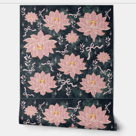 Papel Pintado Pink Floral Wallpaper on Dark Background – Elegant