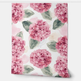 Papel Pintado Pink Hydrangea Watercolor Botanical Floral Pattern