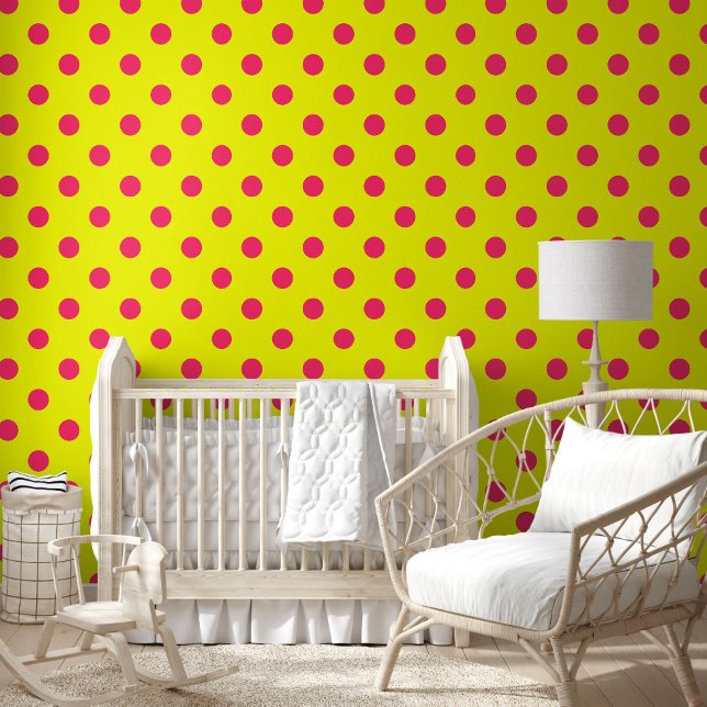 Papel Pintado Pink On Yellow Polka Dots Pattern Design  (Subido por el creador)