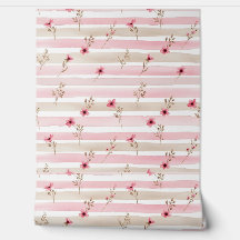 Pink Watercolor Floral Stripe Pattern
