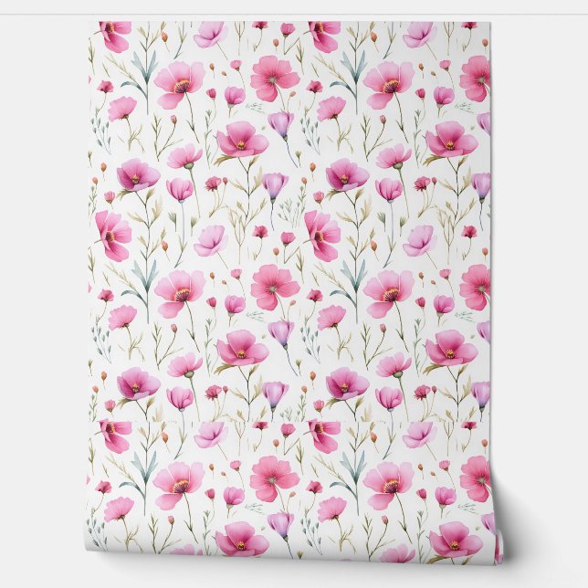 Papel Pintado Pink Watercolor Wildflower  (Desenrollar)