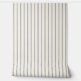 Papel Pintado Pinstripes Blue on Ecru Seamless Pattern