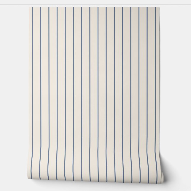 Papel Pintado Pinstripes Blue on Ecru Seamless Pattern (Desenrollar)