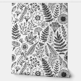 Papel Pintado Pintable blanco negro de flores silvestres botánic