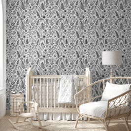 Papel Pintado Pintable blanco negro de flores silvestres botánic