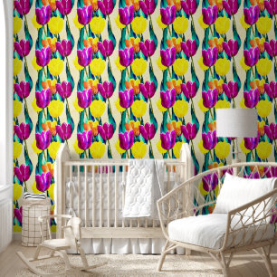 Papel Pintado Pintura acuática artística de tulipanes Cuta púrpu