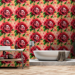 Papel Pintado Pintura de arte de la mujer rosa roja