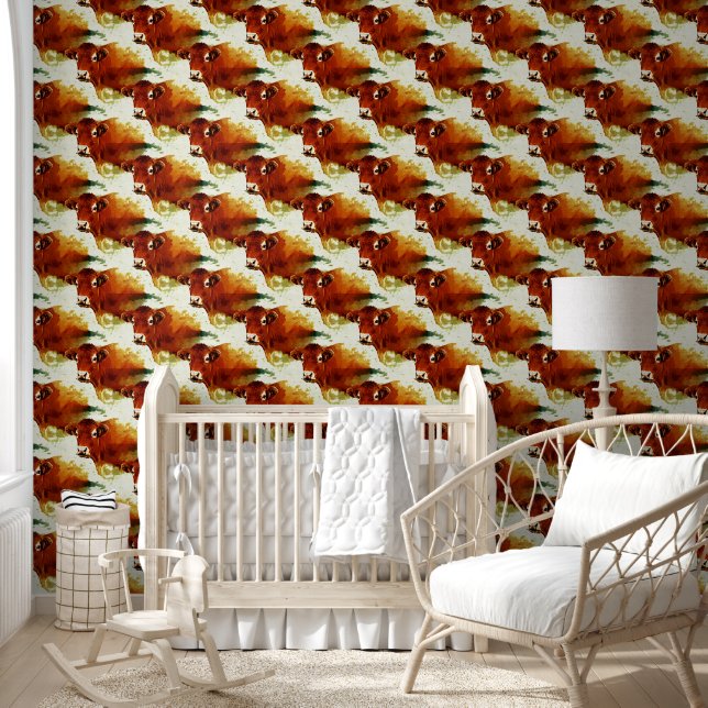 Papel Pintado Pintura de vaca roja (Niños)
