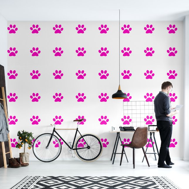 Papel Pintado Pintura Imprime Mascotas Pink White Simple Animal  (Sala de estar)