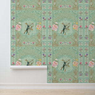 Papel Pintado Pintura Rococó Floral Pastel Victoriana Antigua